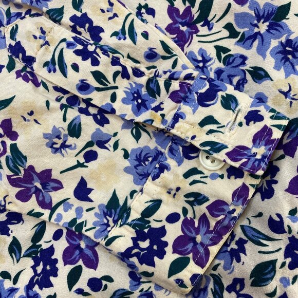 Honors Womens Cream Blue Floral Long Sleeve Button Front Blouse Top Size Large - Picture 4 of 12